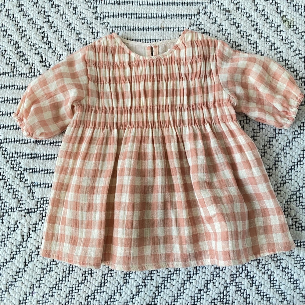 Zara Baby Girls Textured Gingham Dress- 9-12 months